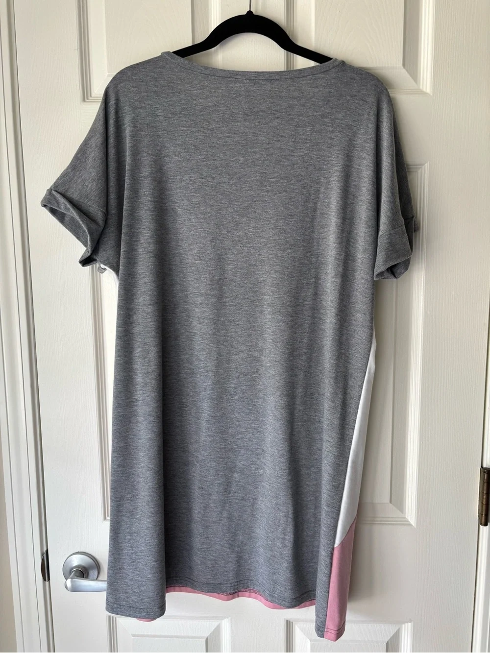 Women’s Colorblock Mini T-Shirt Dress - Gray, White & Pink